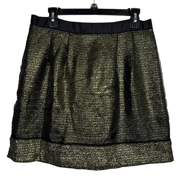 LOFT Ann Taylor Wool Blend Tweed Skirt Size 10 Black Gold Sheer Metallic NWT - Picture 1 of 8